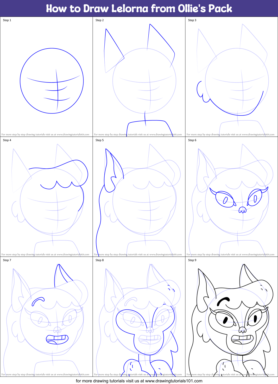How to Draw Lelorna from Ollie's Pack Printable Step by Step