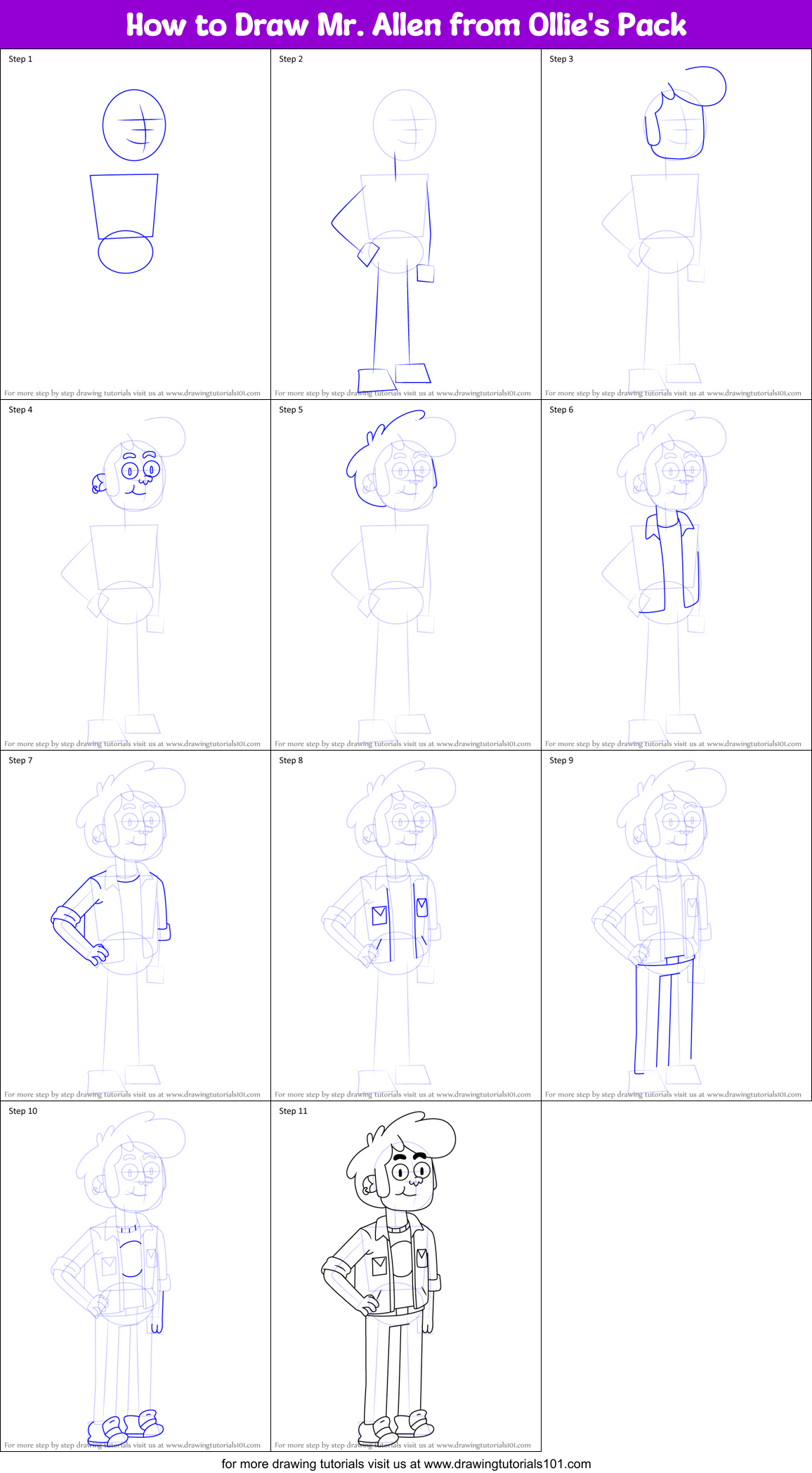 How to Draw Mr. Allen from Ollie's Pack Printable Step by Step