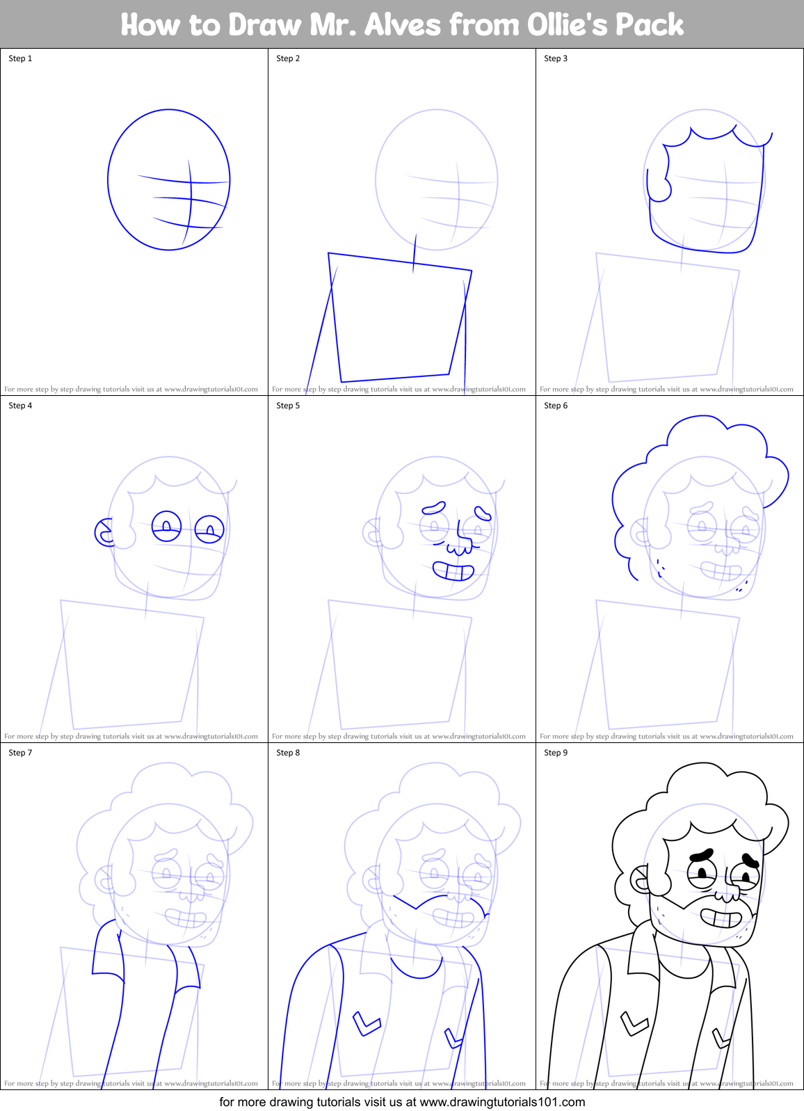 How to Draw Mr. Alves from Ollie's Pack Printable Step by Step