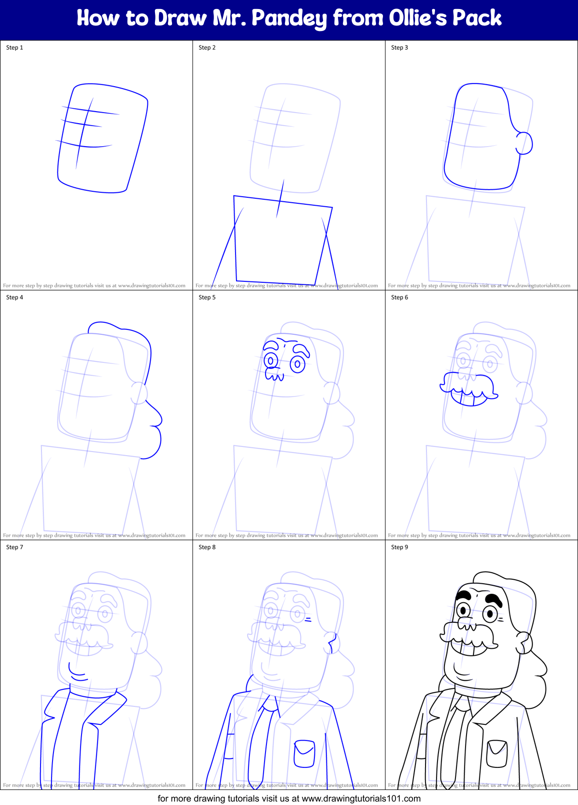 How to Draw Mr. Pandey from Ollie's Pack Printable Step by Step