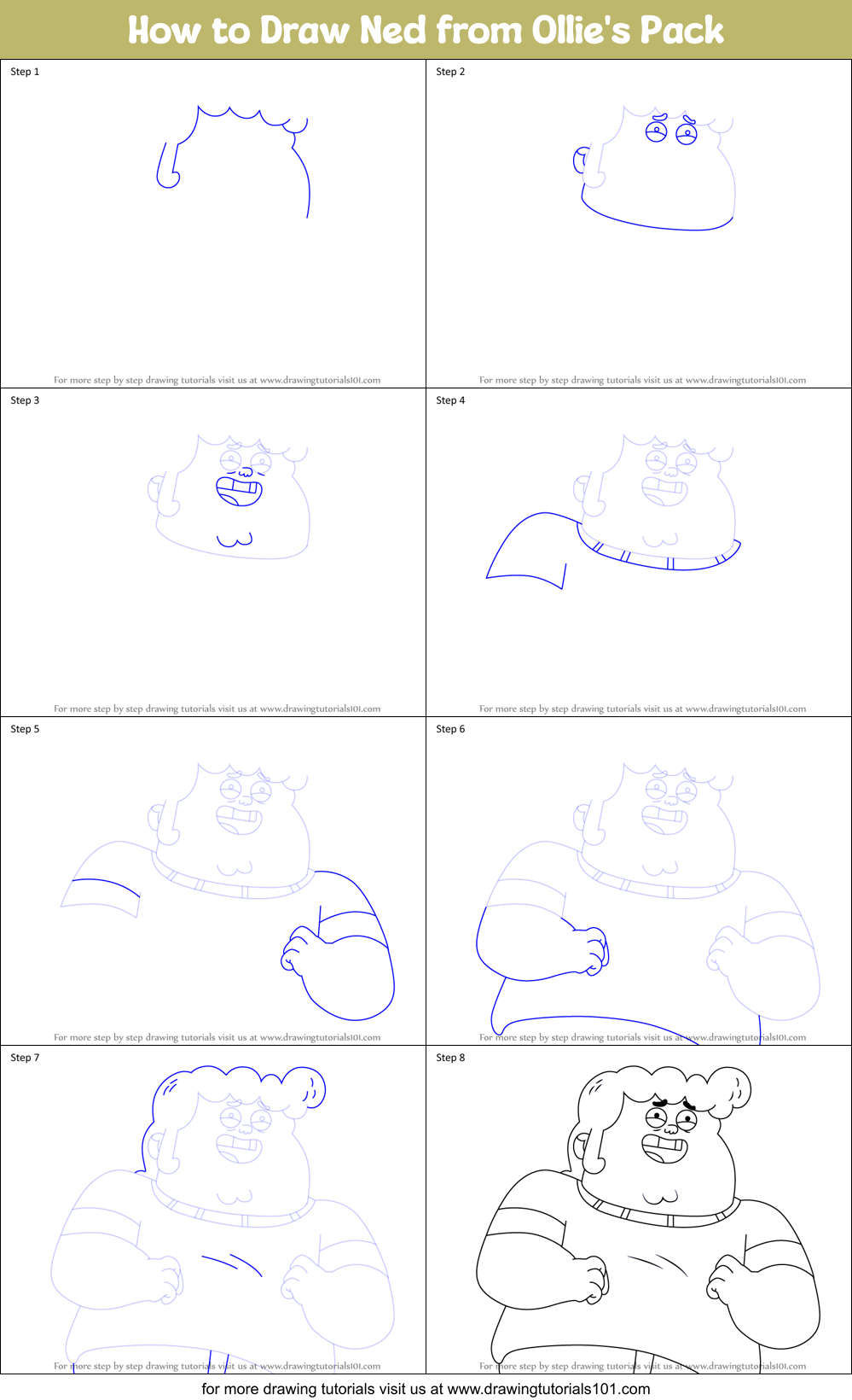 How to Draw Ned from Ollie's Pack Printable Step by Step