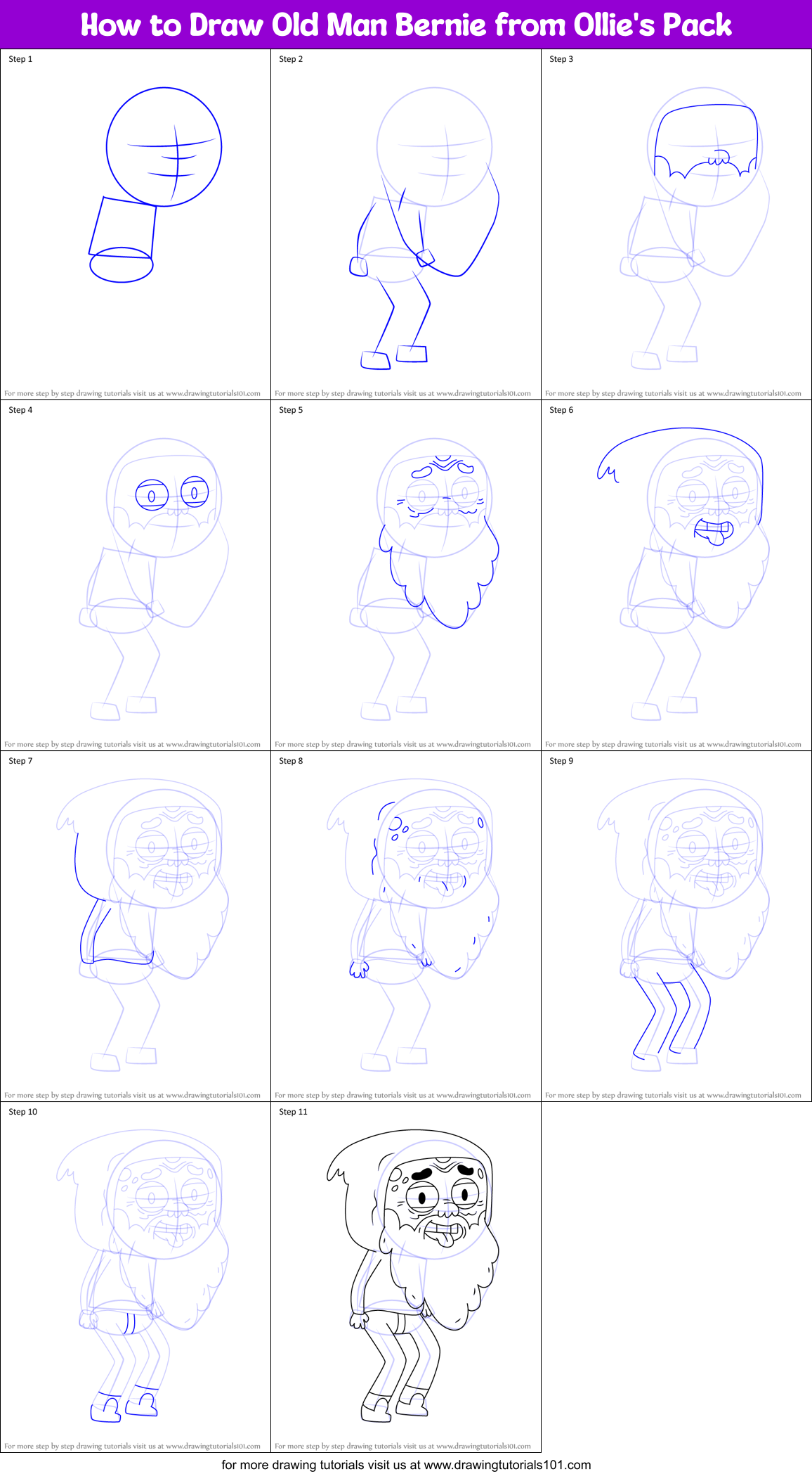 How to Draw Old Man Bernie from Ollie's Pack Printable Step by Step