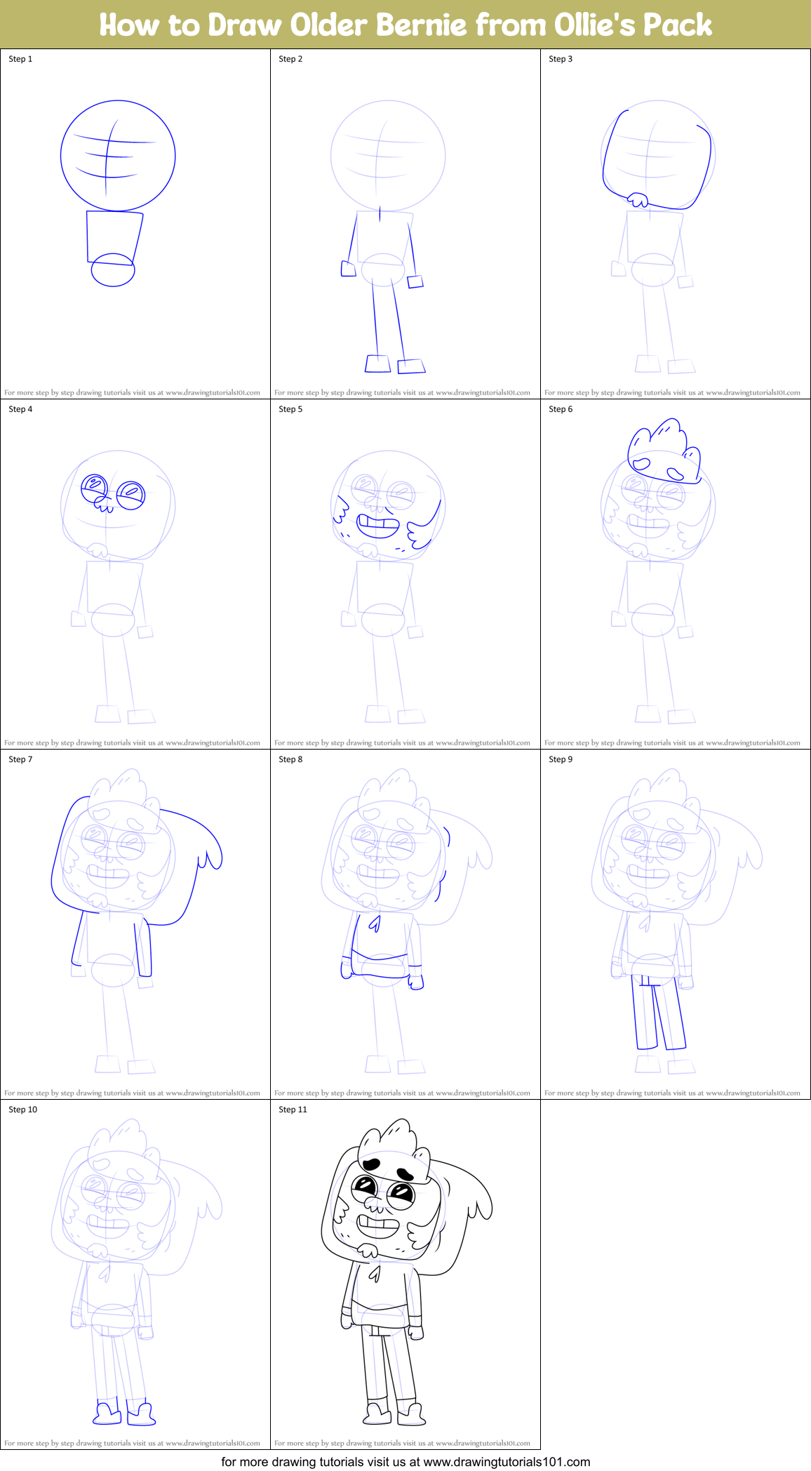 How to Draw Older Bernie from Ollie's Pack Printable Step by Step