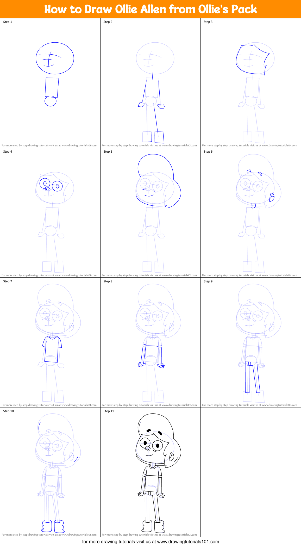 How to Draw Ollie Allen from Ollie's Pack Printable Step by Step
