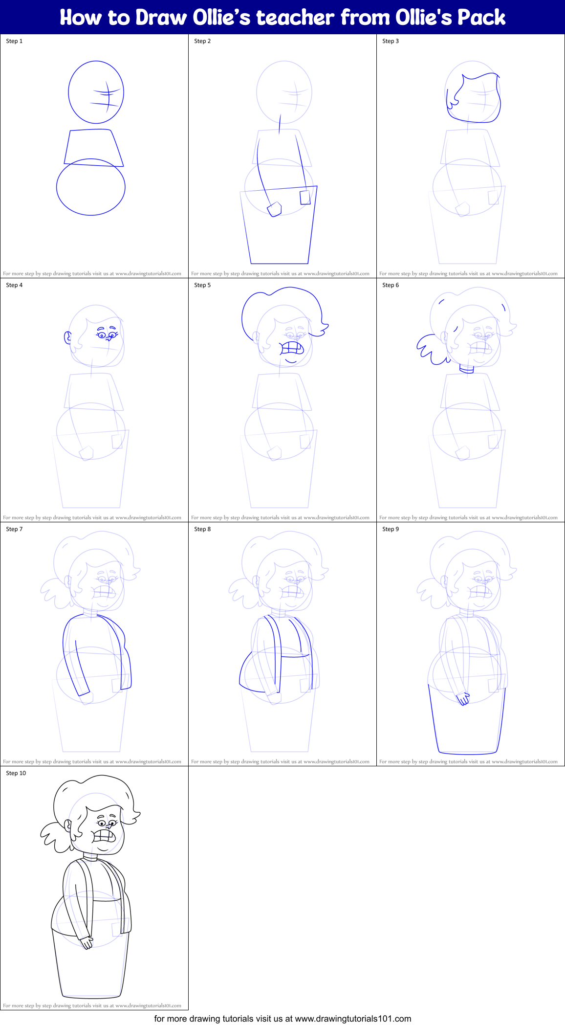How to Draw Ollie’s teacher from Ollie's Pack Printable Step by Step