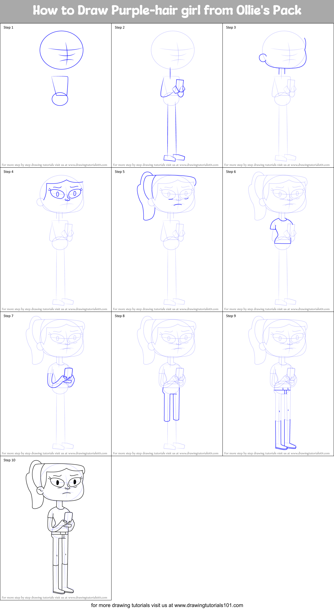 How to Draw Purple-hair girl from Ollie's Pack Printable Step by Step