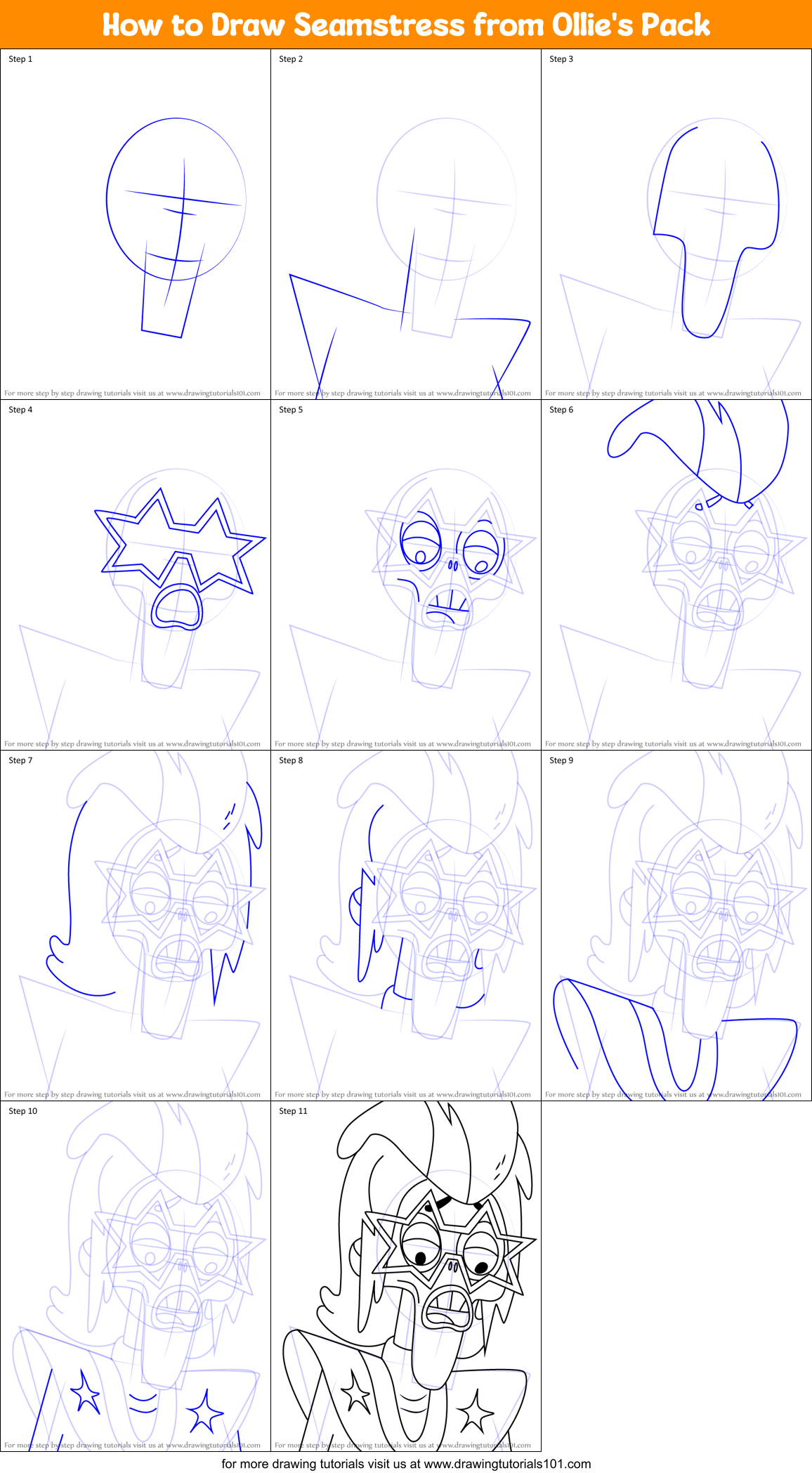 How to Draw Seamstress from Ollie's Pack Printable Step by Step