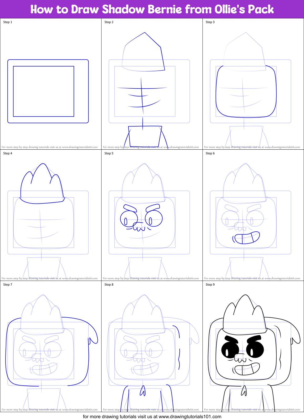 How to Draw Shadow Bernie from Ollie's Pack Printable Step by Step
