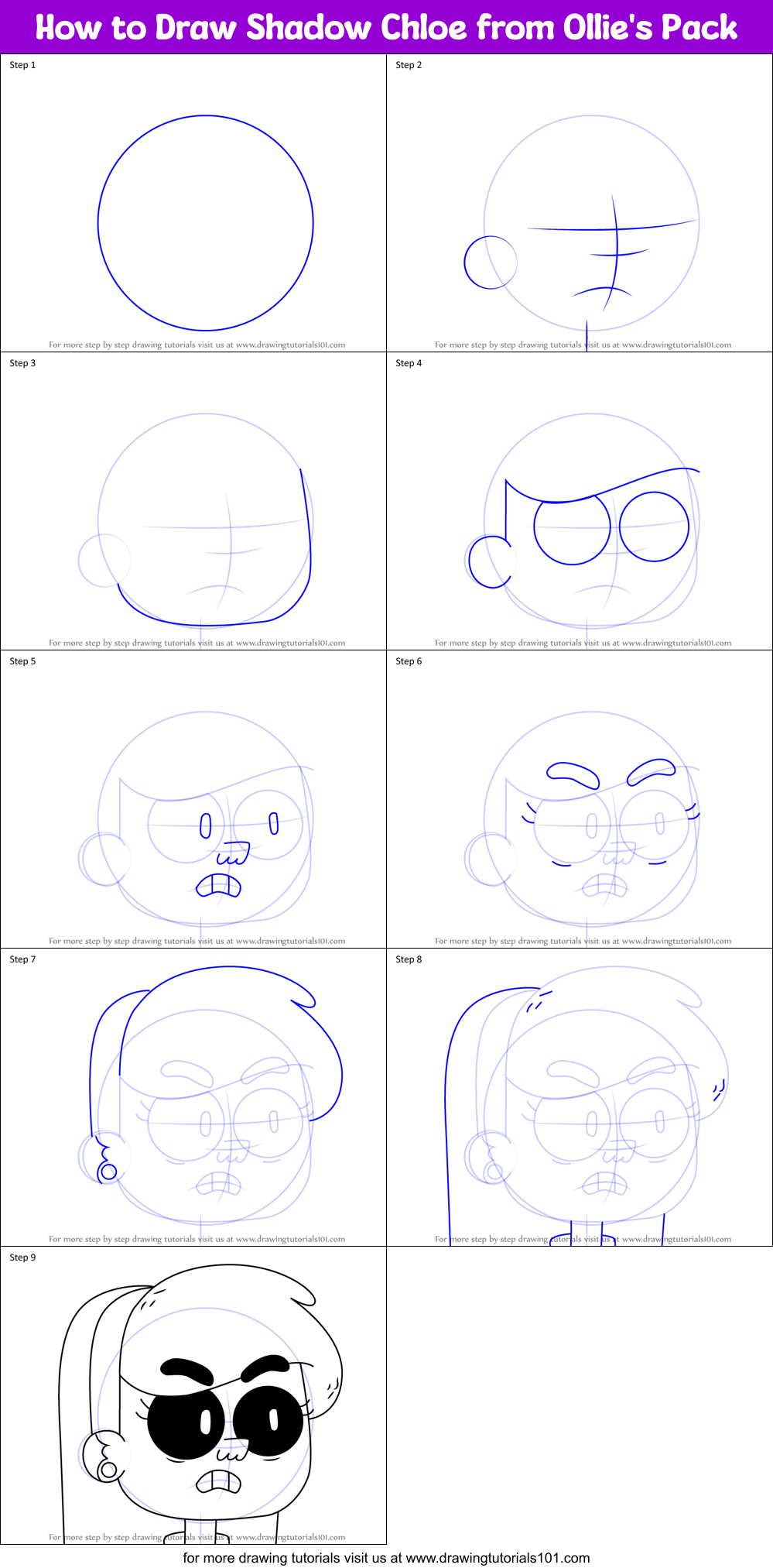 How to Draw Shadow Chloe from Ollie's Pack Printable Step by Step