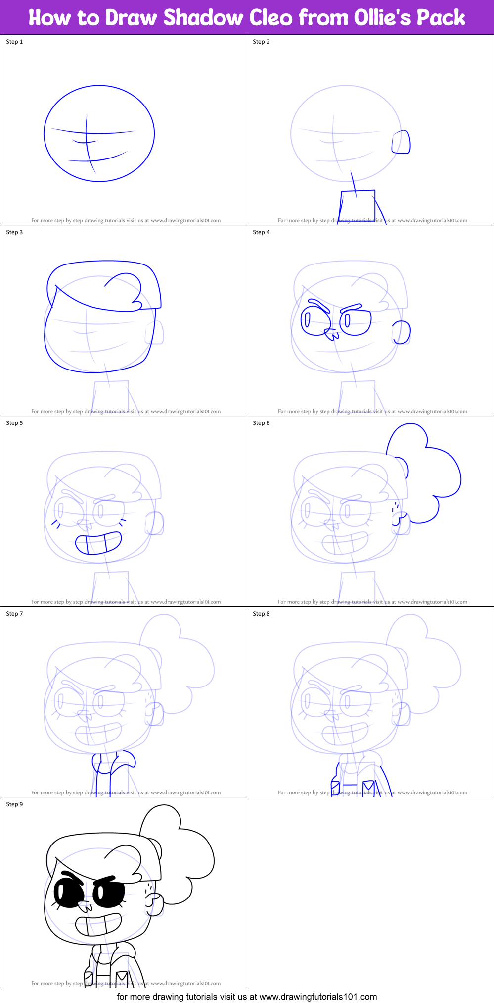 How to Draw Shadow Cleo from Ollie's Pack Printable Step by Step