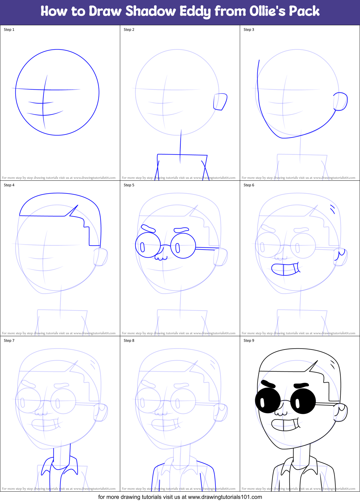 How to Draw Shadow Eddy from Ollie's Pack Printable Step by Step