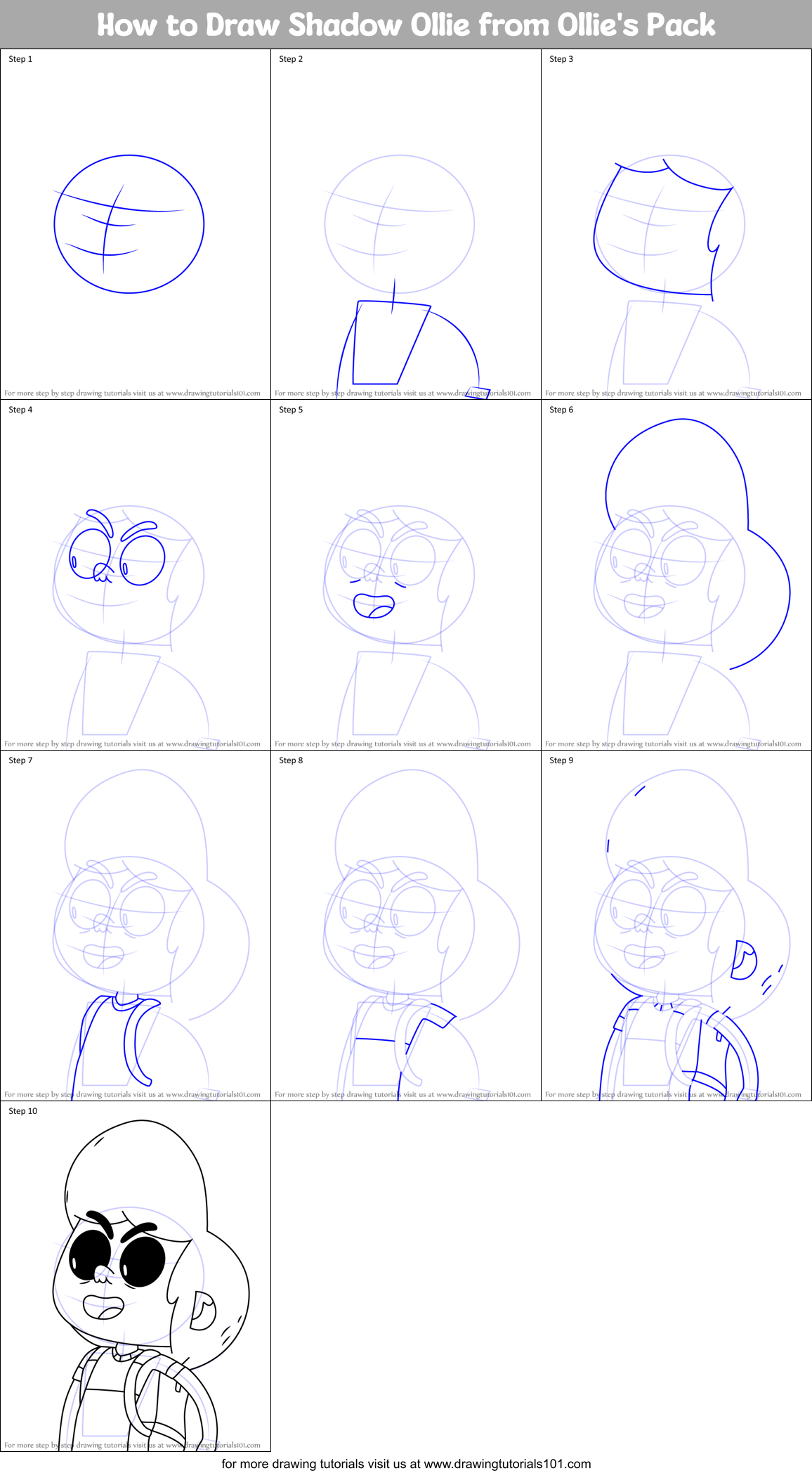 How to Draw Shadow Ollie from Ollie's Pack Printable Step by Step