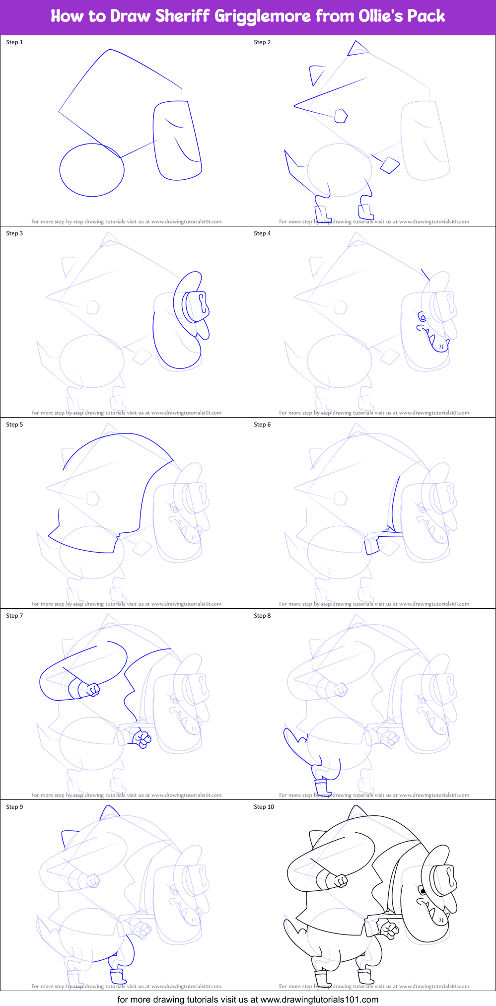 How to Draw Sheriff Grigglemore from Ollie's Pack Printable Step by Step
