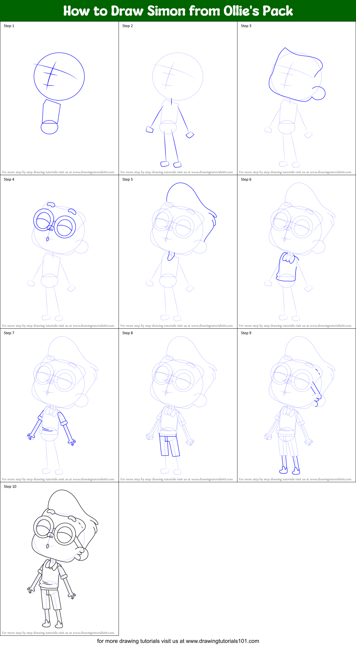 How to Draw Simon from Ollie's Pack Printable Step by Step