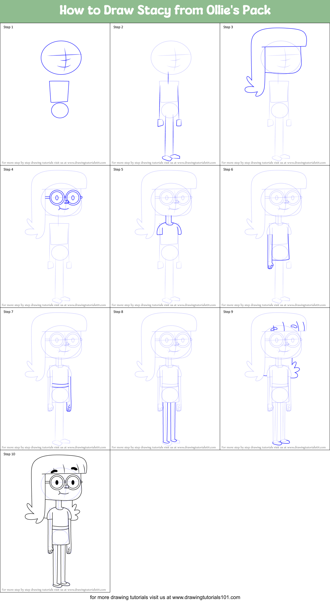 How to Draw Stacy from Ollie's Pack Printable Step by Step