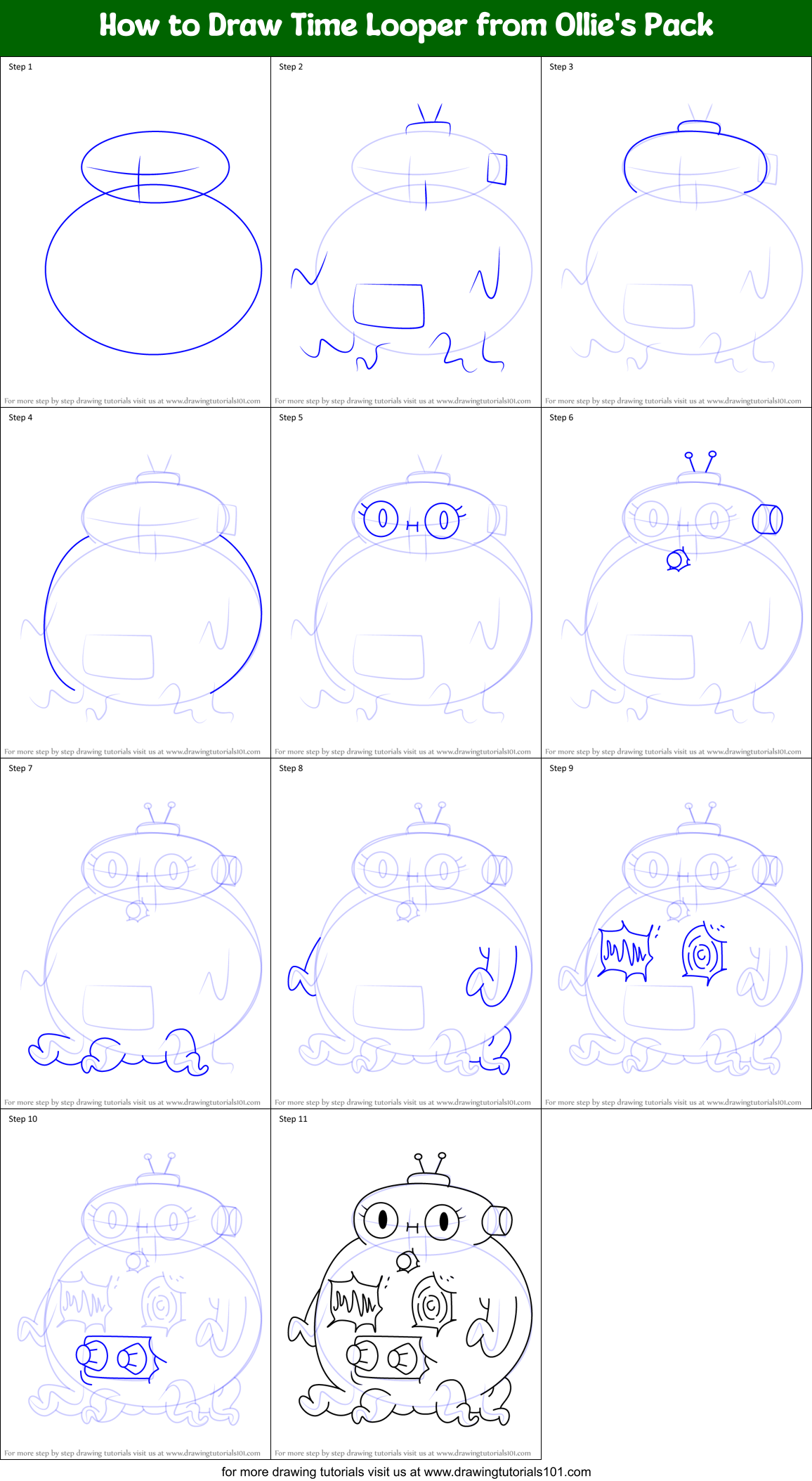 How to Draw Time Looper from Ollie's Pack Printable Step by Step