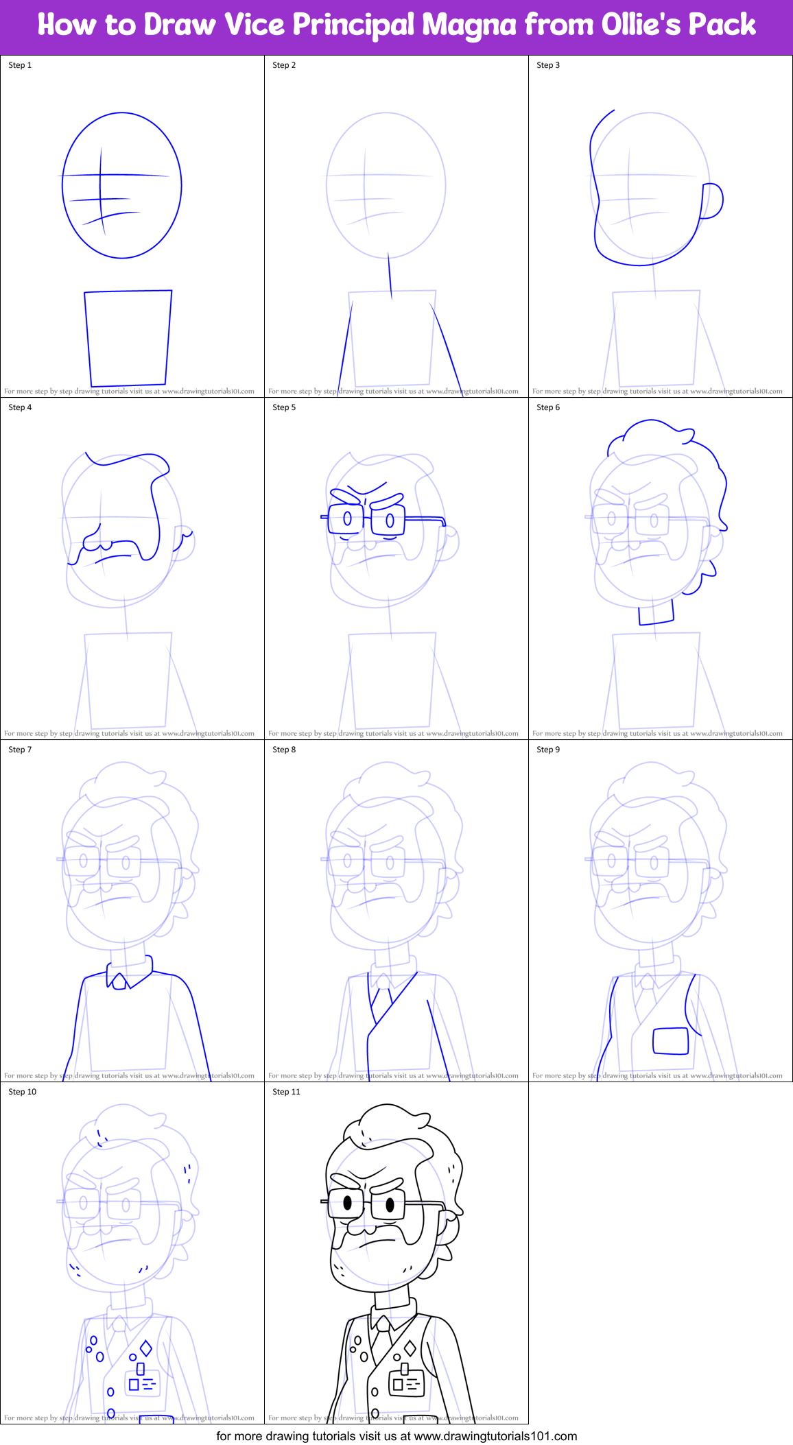 How to Draw Vice Principal Magna from Ollie's Pack Printable Step by Step