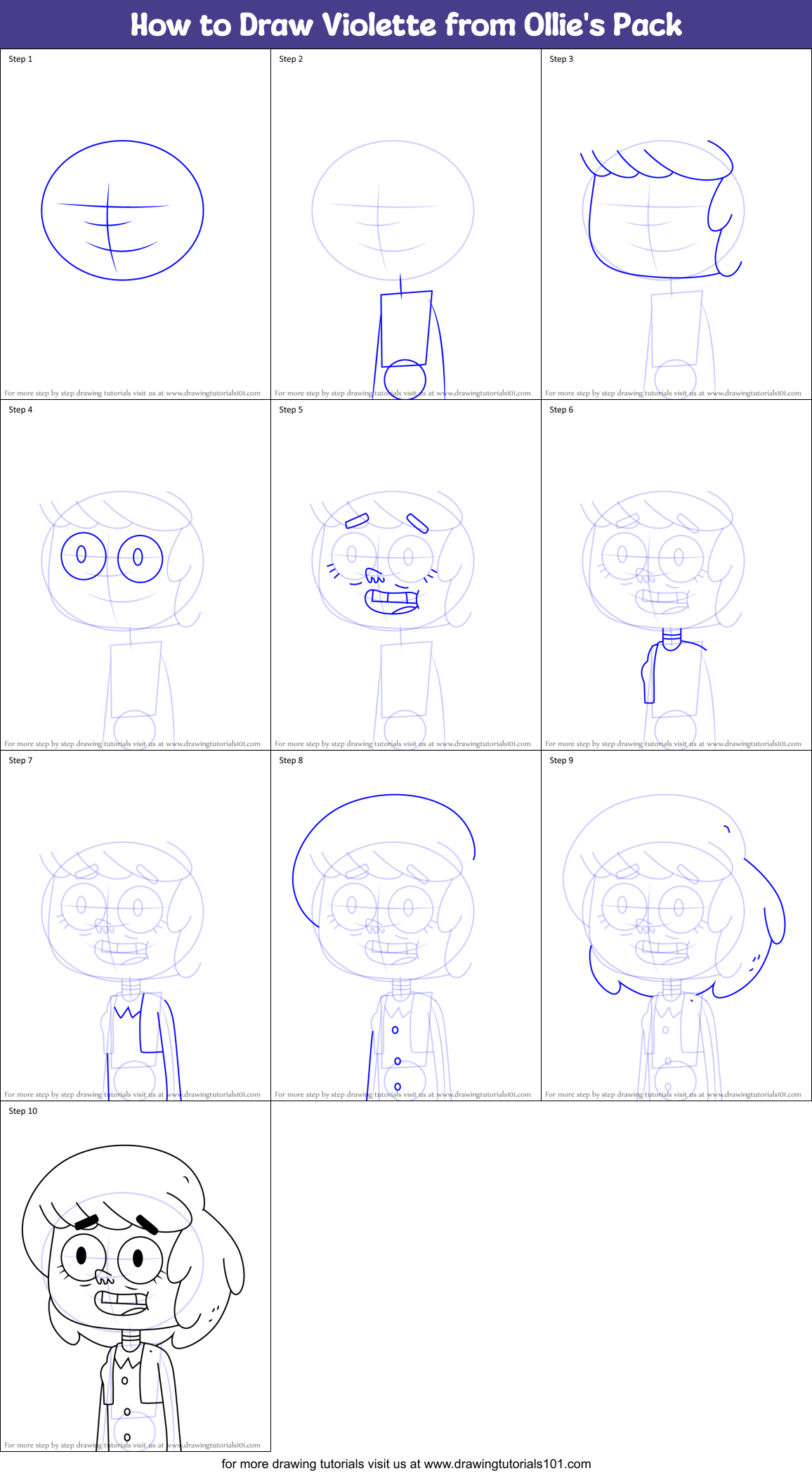 How to Draw Violette from Ollie's Pack Printable Step by Step