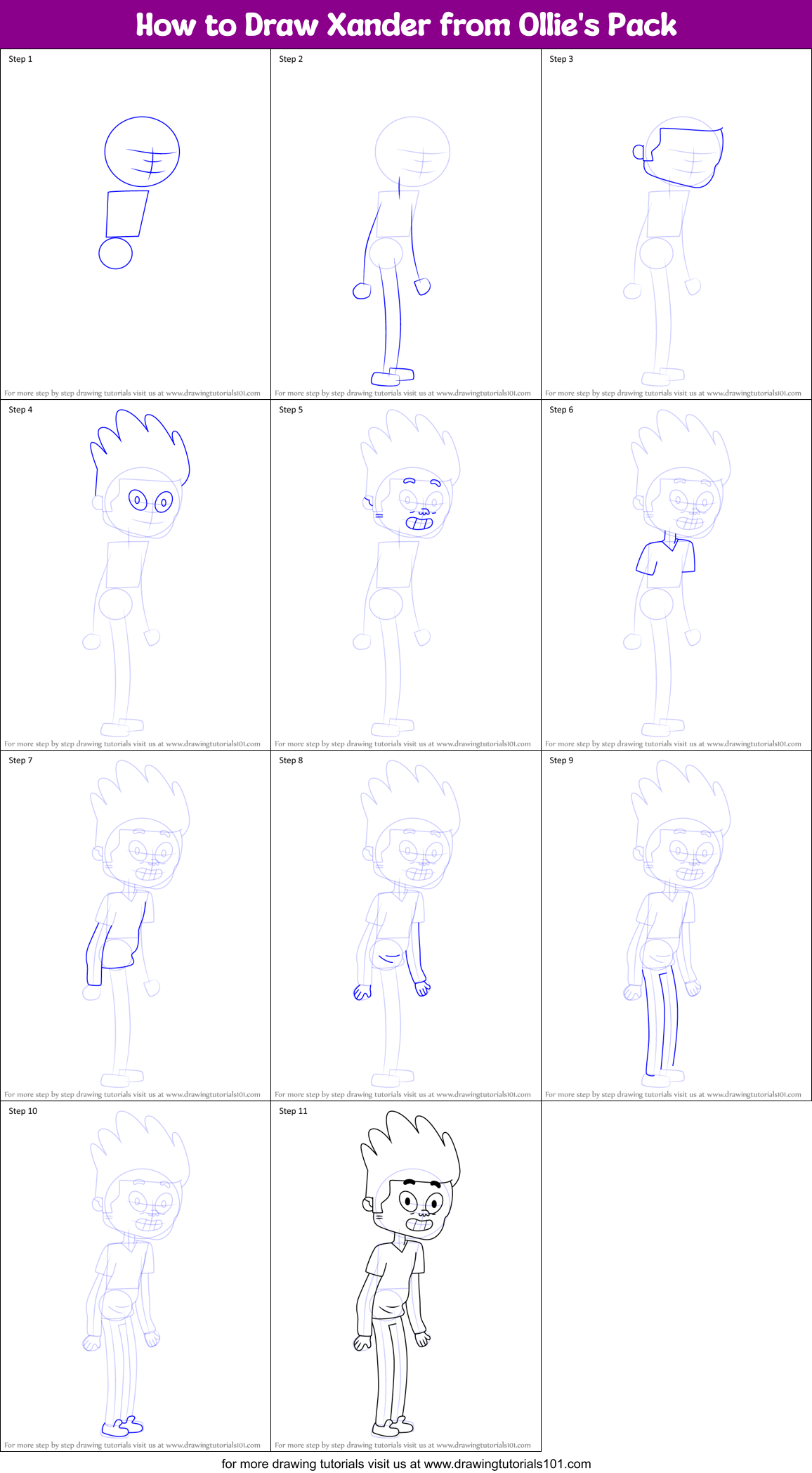 How to Draw Xander from Ollie's Pack Printable Step by Step