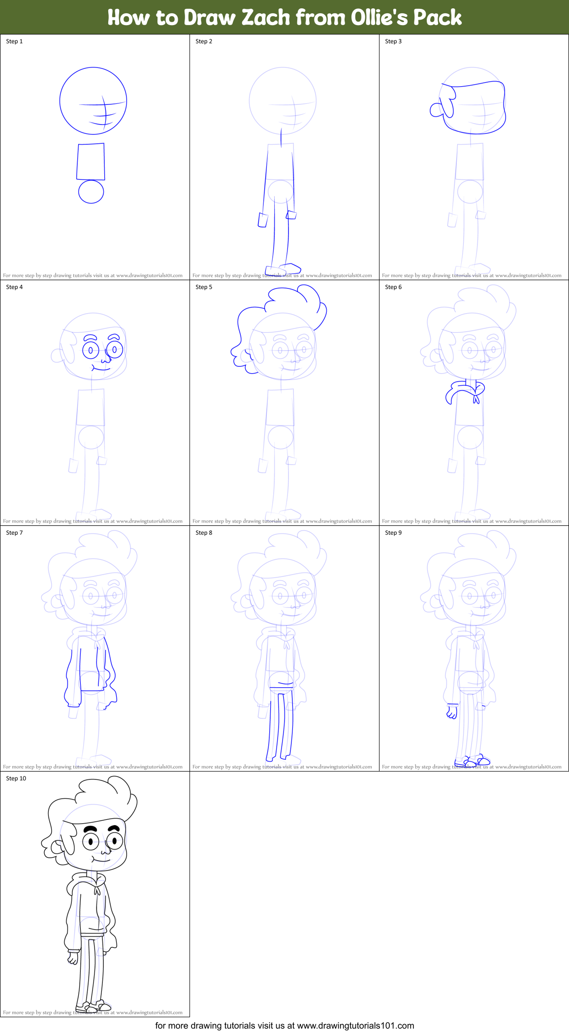 How to Draw Zach from Ollie's Pack Printable Step by Step