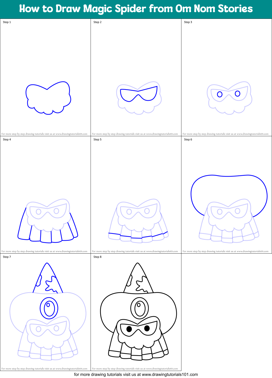 How to Draw Magic Spider from Om Nom Stories Printable Step by Step