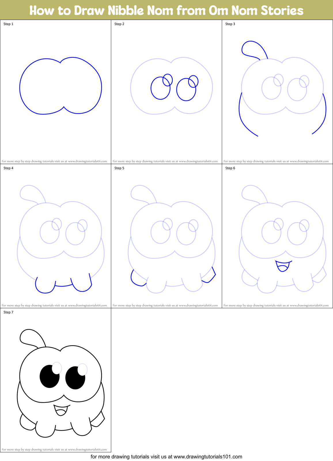 How to Draw Nibble Nom from Om Nom Stories Printable Step by Step