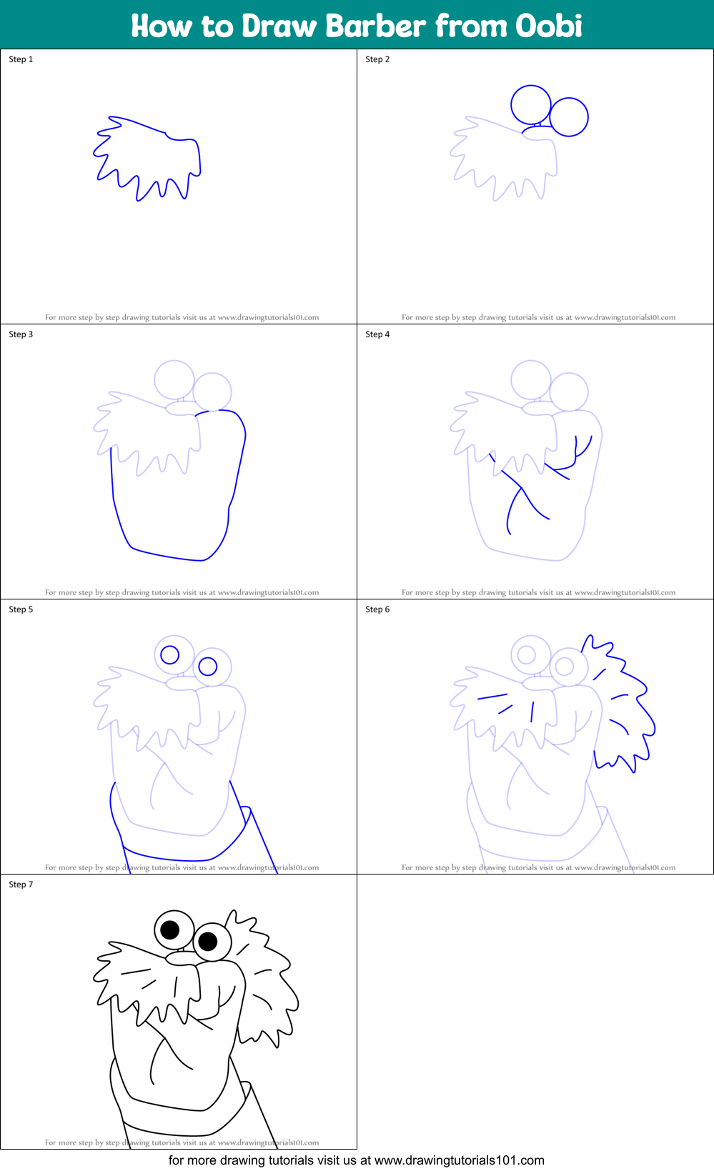 How to Draw Barber from Oobi Printable Step by Step