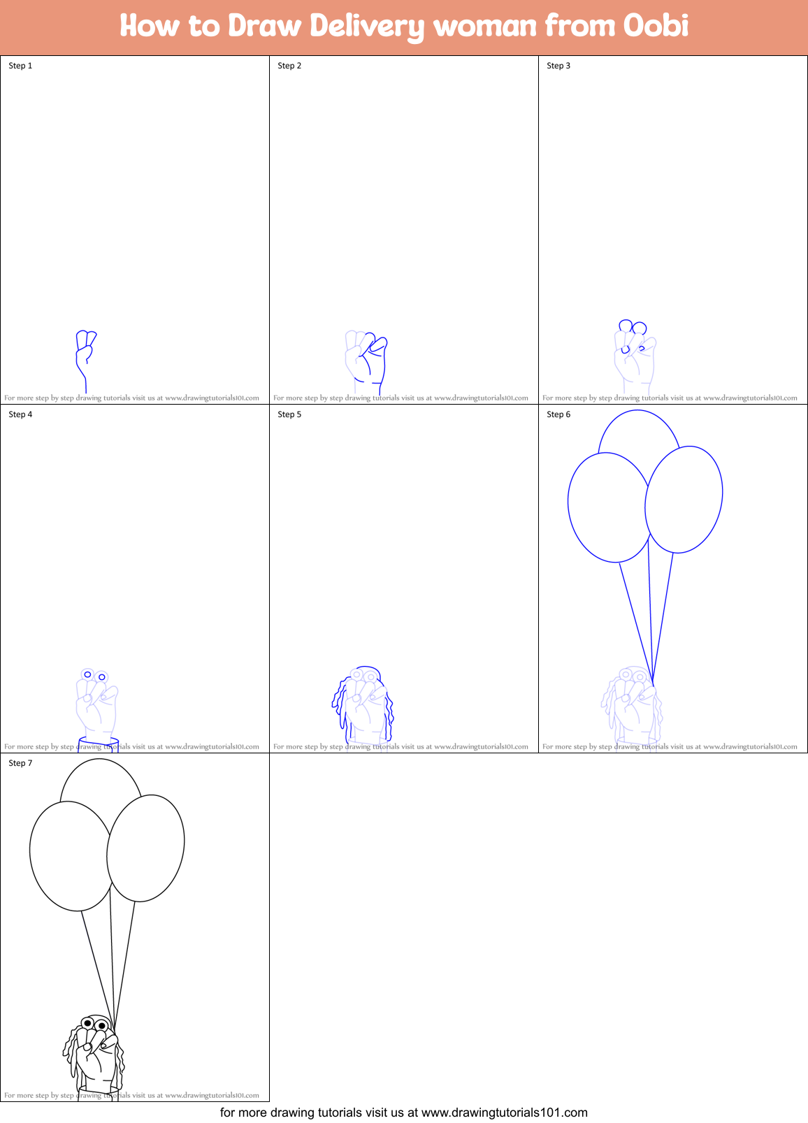 How to Draw Delivery woman from Oobi Printable Step by Step