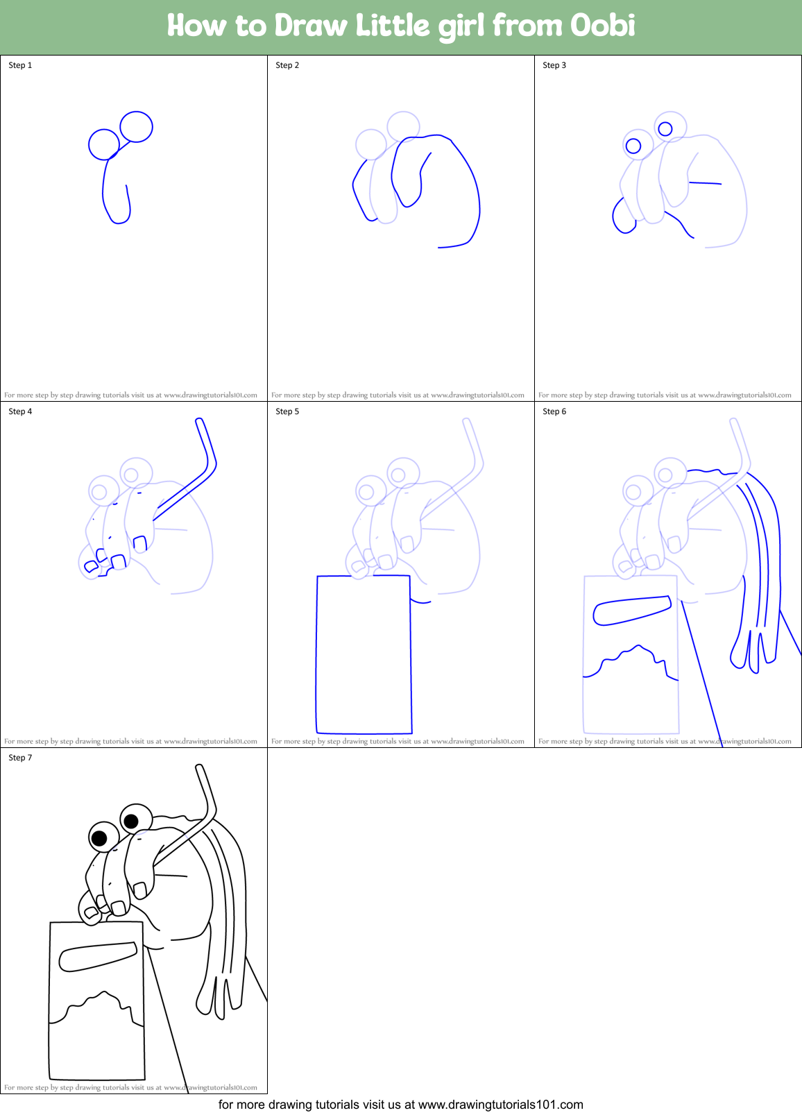 How to Draw Little girl from Oobi Printable Step by Step