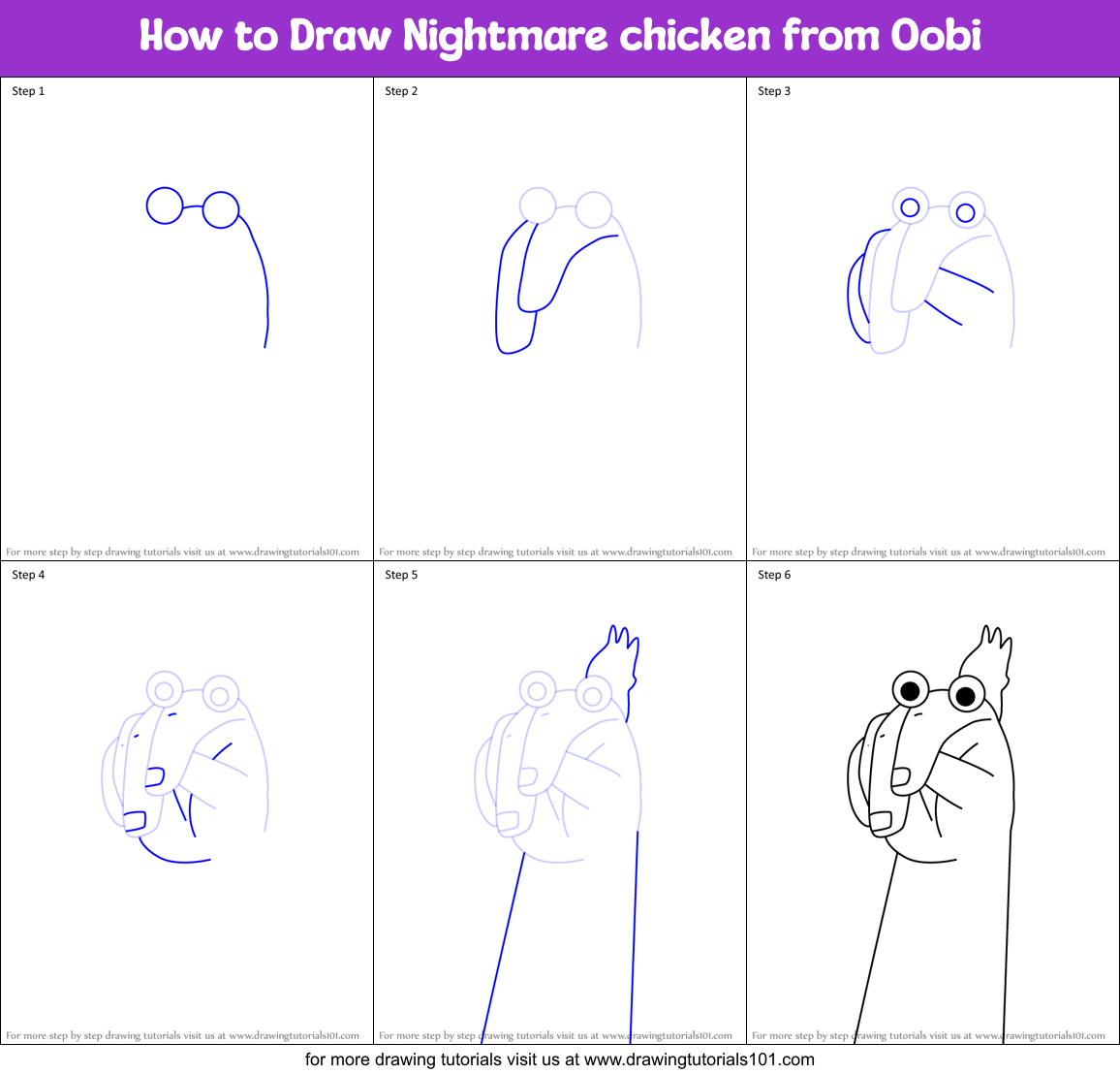 How to Draw Nightmare chicken from Oobi Printable Step by Step