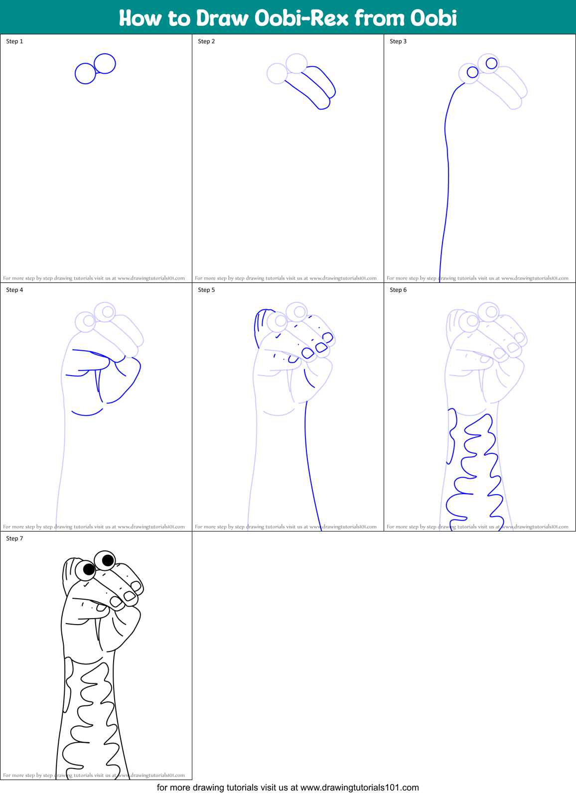 How to Draw Oobi-Rex from Oobi Printable Step by Step