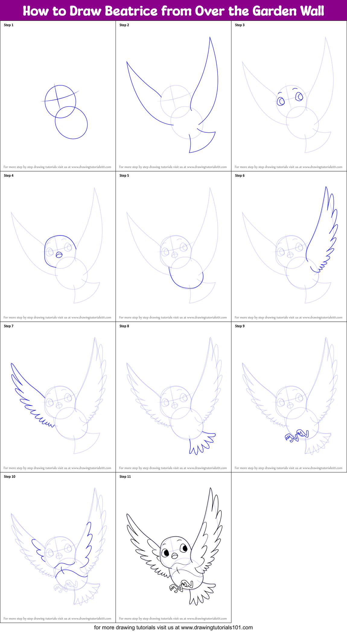 How to Draw Beatrice from Over the Garden Wall Printable Step by Step