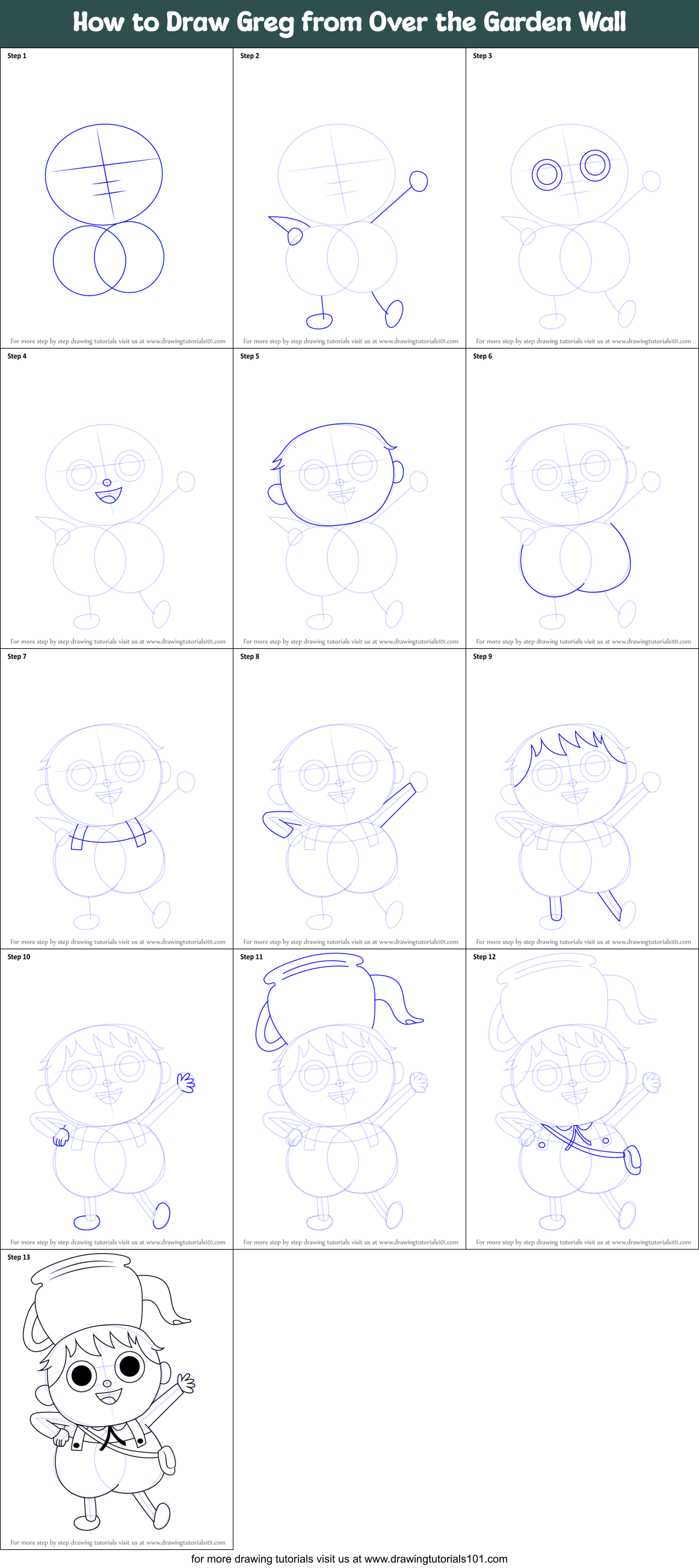 How to Draw Greg from Over the Garden Wall Printable Step by Step