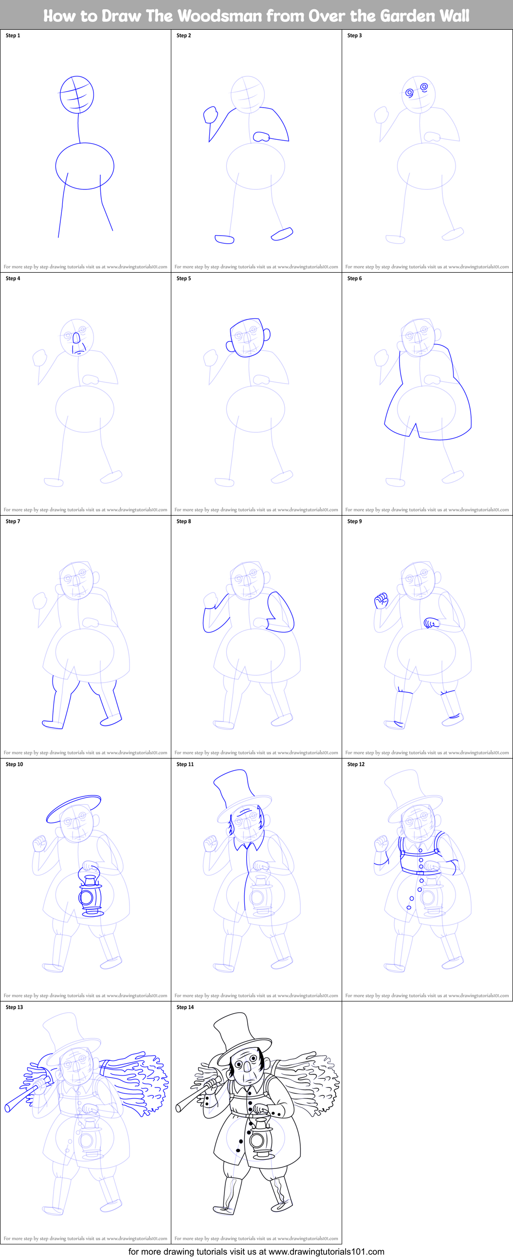 How to Draw The Woodsman from Over the Garden Wall Printable Step by Step