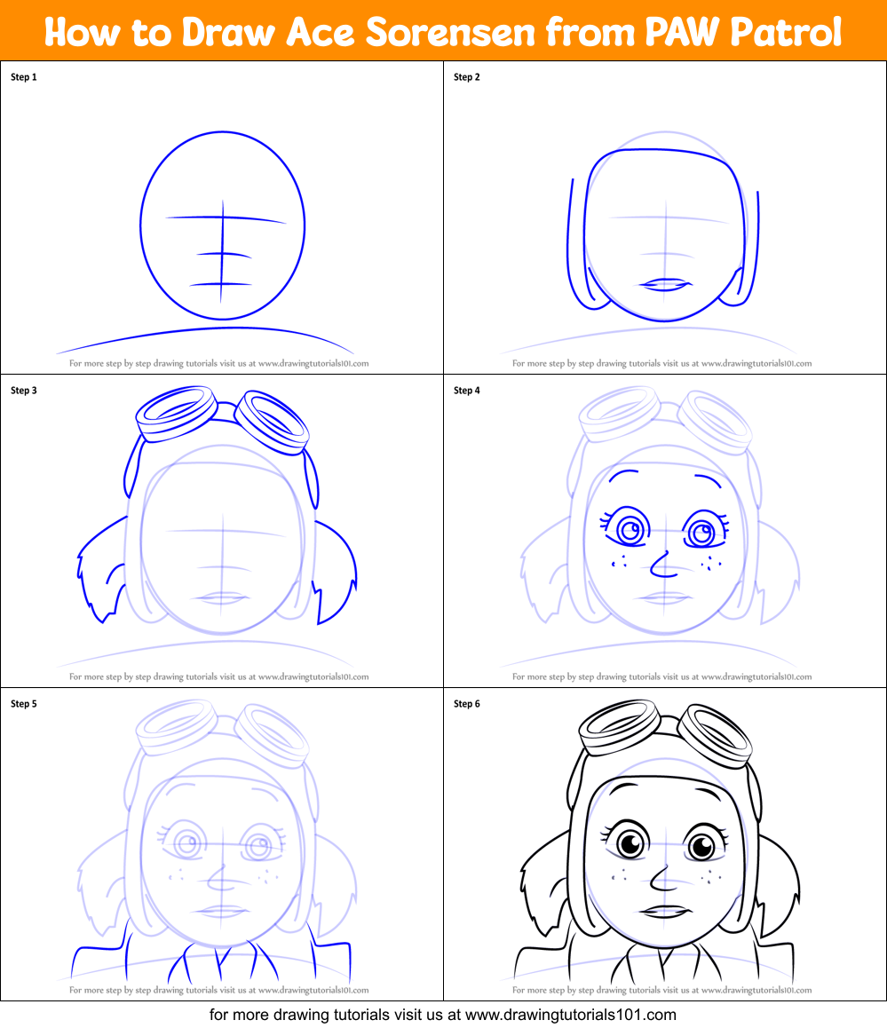 How to Draw Ace Sorensen from PAW Patrol Printable Step by Step