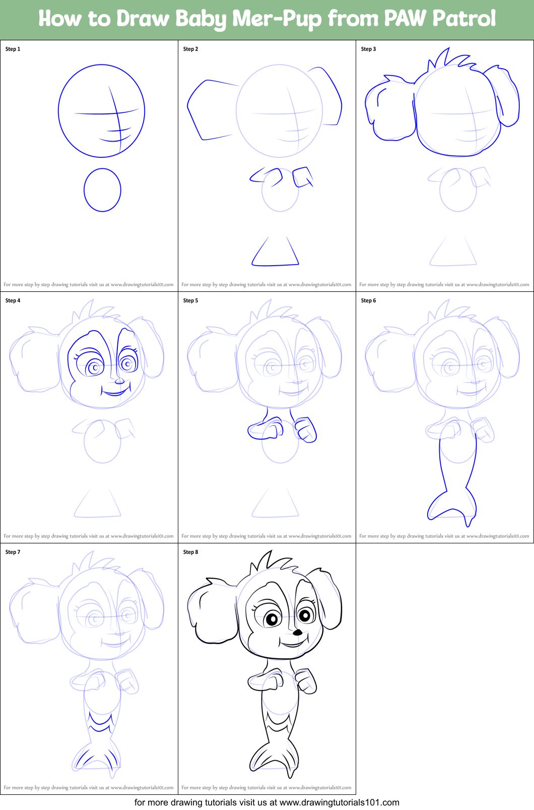 How to Draw Baby Mer-Pup from PAW Patrol Printable Step by Step