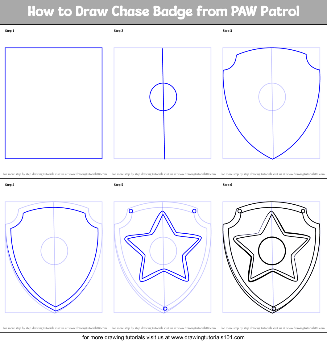 How To Draw Chase Badge From Paw Patrol Paw Patrol Step By Step