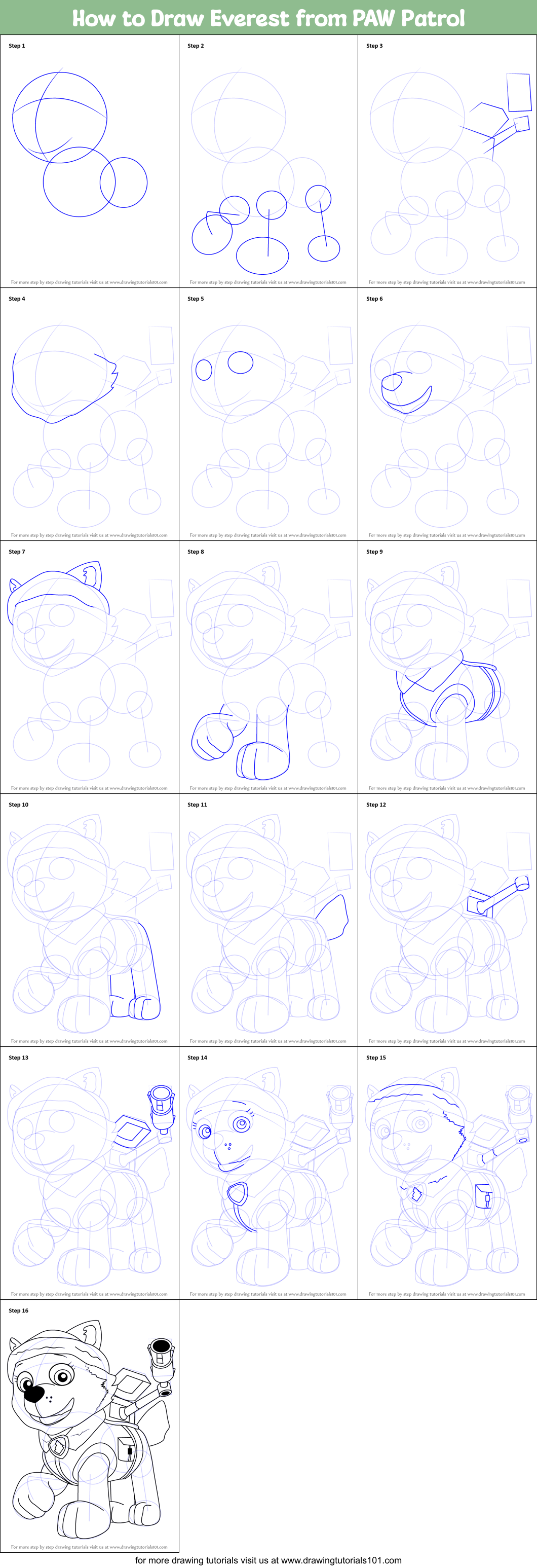 How to Draw Everest from PAW Patrol Printable Step by Step