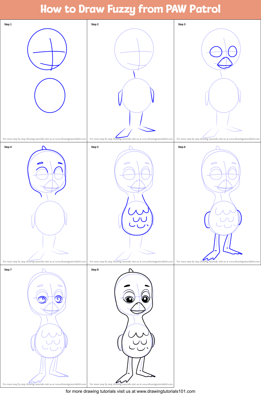How to Draw Fuzzy from PAW Patrol Printable Step by Step