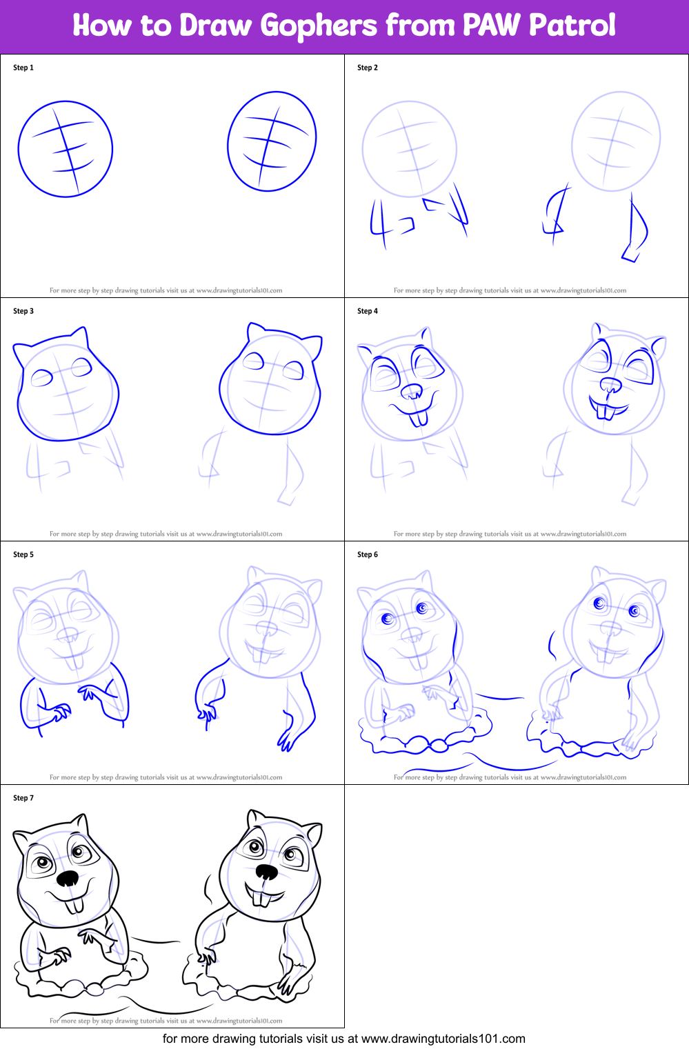 How to Draw Gophers from PAW Patrol Printable Step by Step