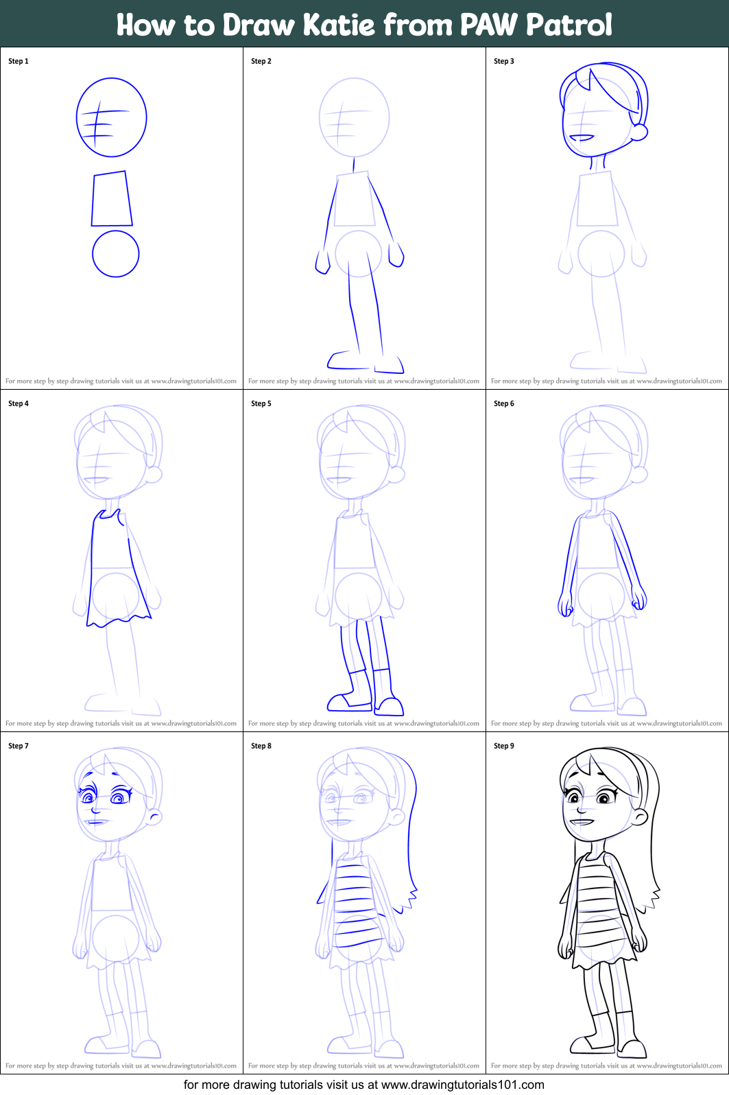How to Draw Katie from PAW Patrol Printable Step by Step