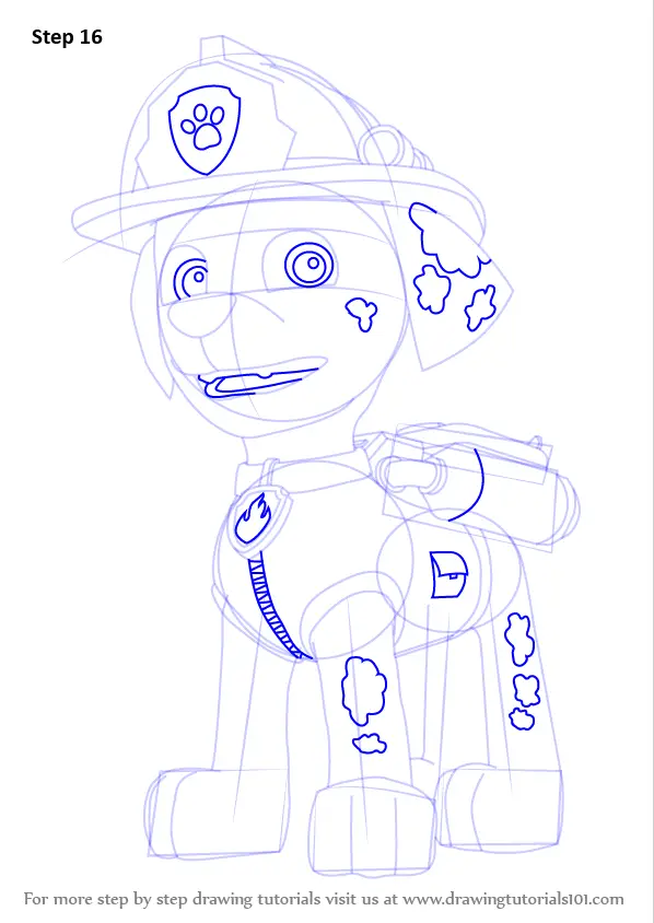 Step by Step How to Draw Marshall from PAW Patrol : DrawingTutorials101.com