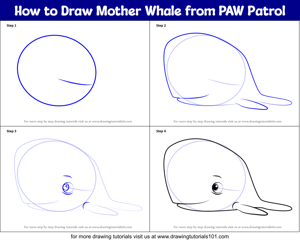 How to Draw Mother Whale from PAW Patrol Printable Step by Step