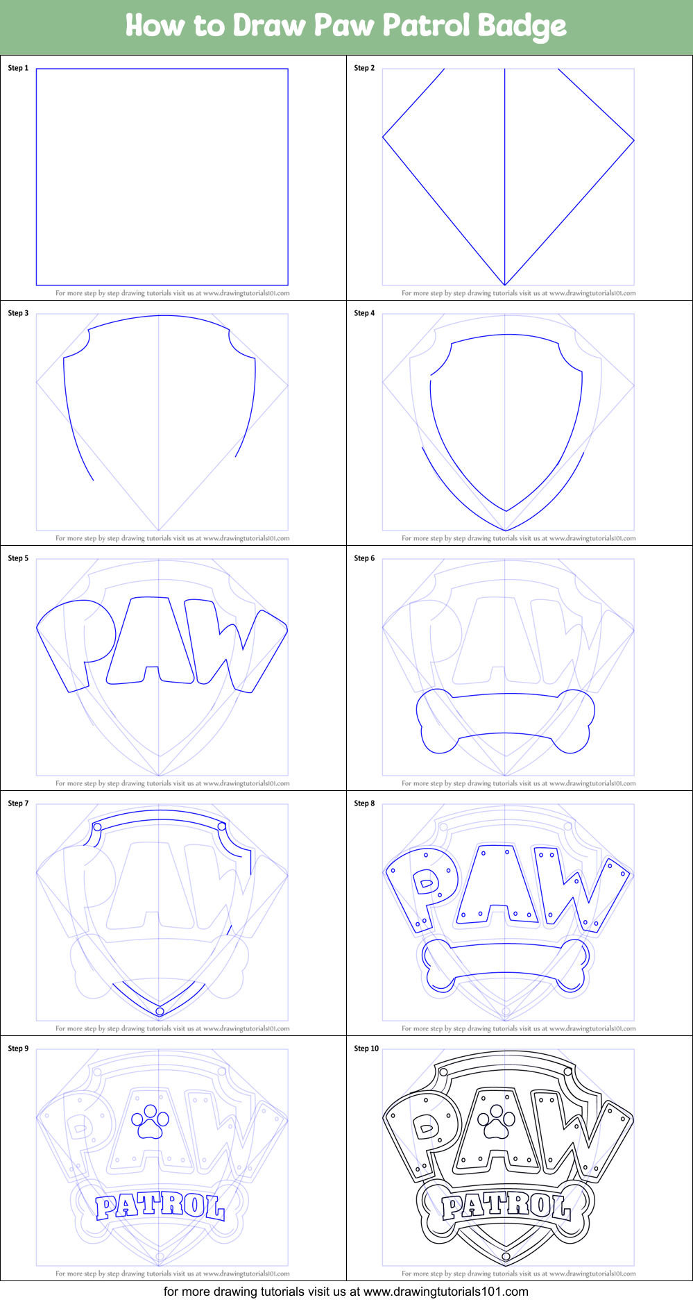 How to Draw Paw Patrol Badge Printable Step by Step