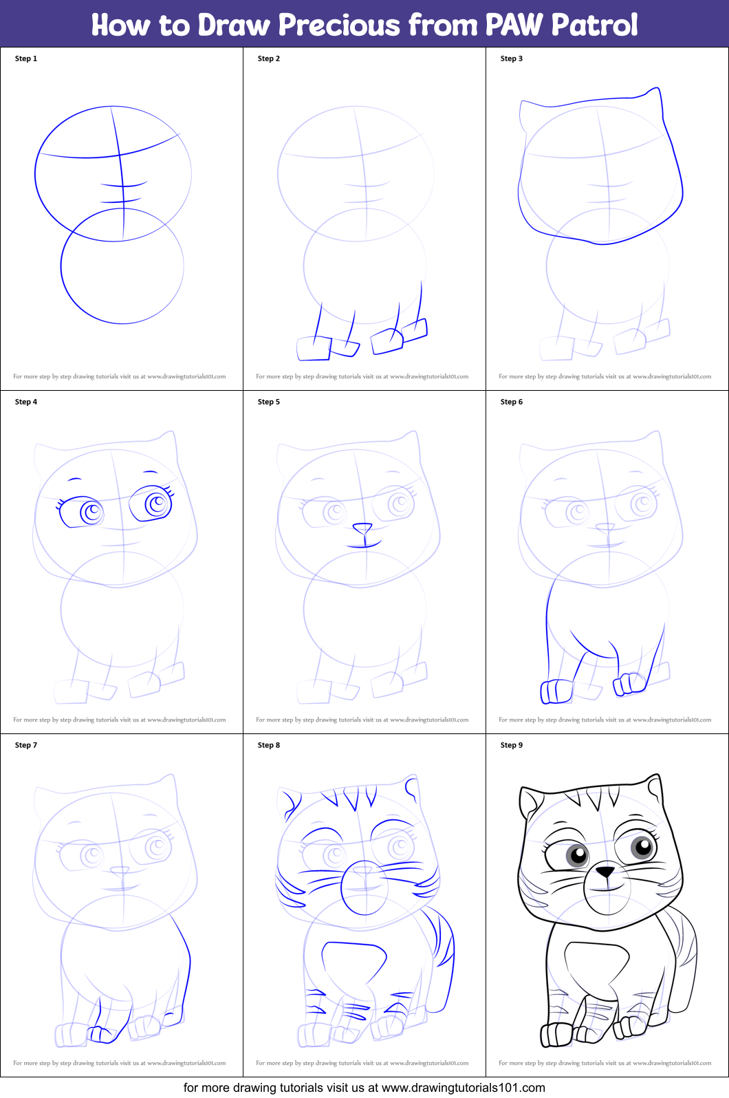 How to Draw Precious from PAW Patrol Printable Step by Step