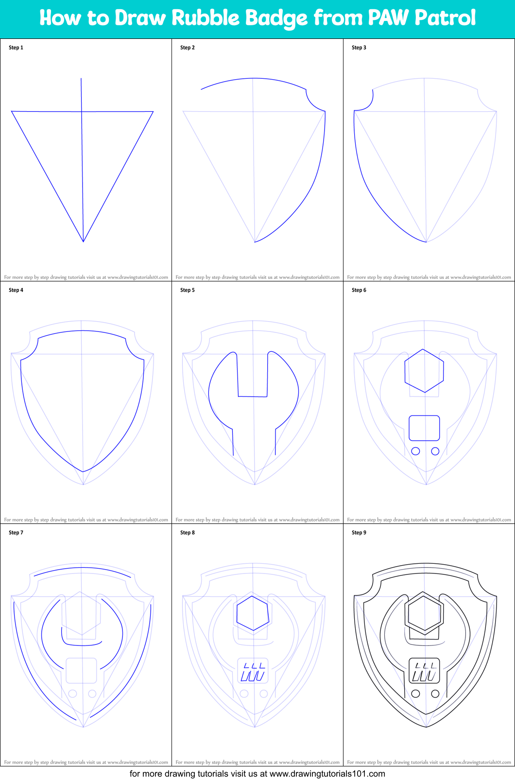 How to Draw Rubble Badge from PAW Patrol Printable Step by Step