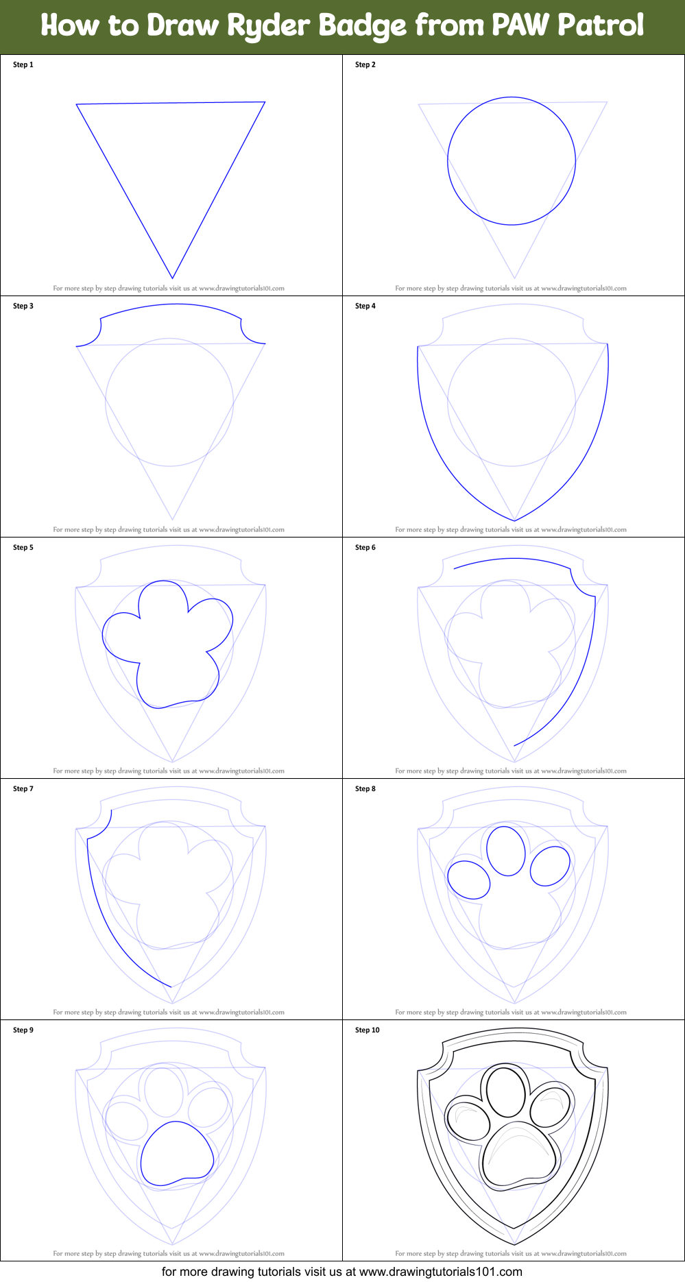 How to Draw Ryder Badge from PAW Patrol Printable Step by Step