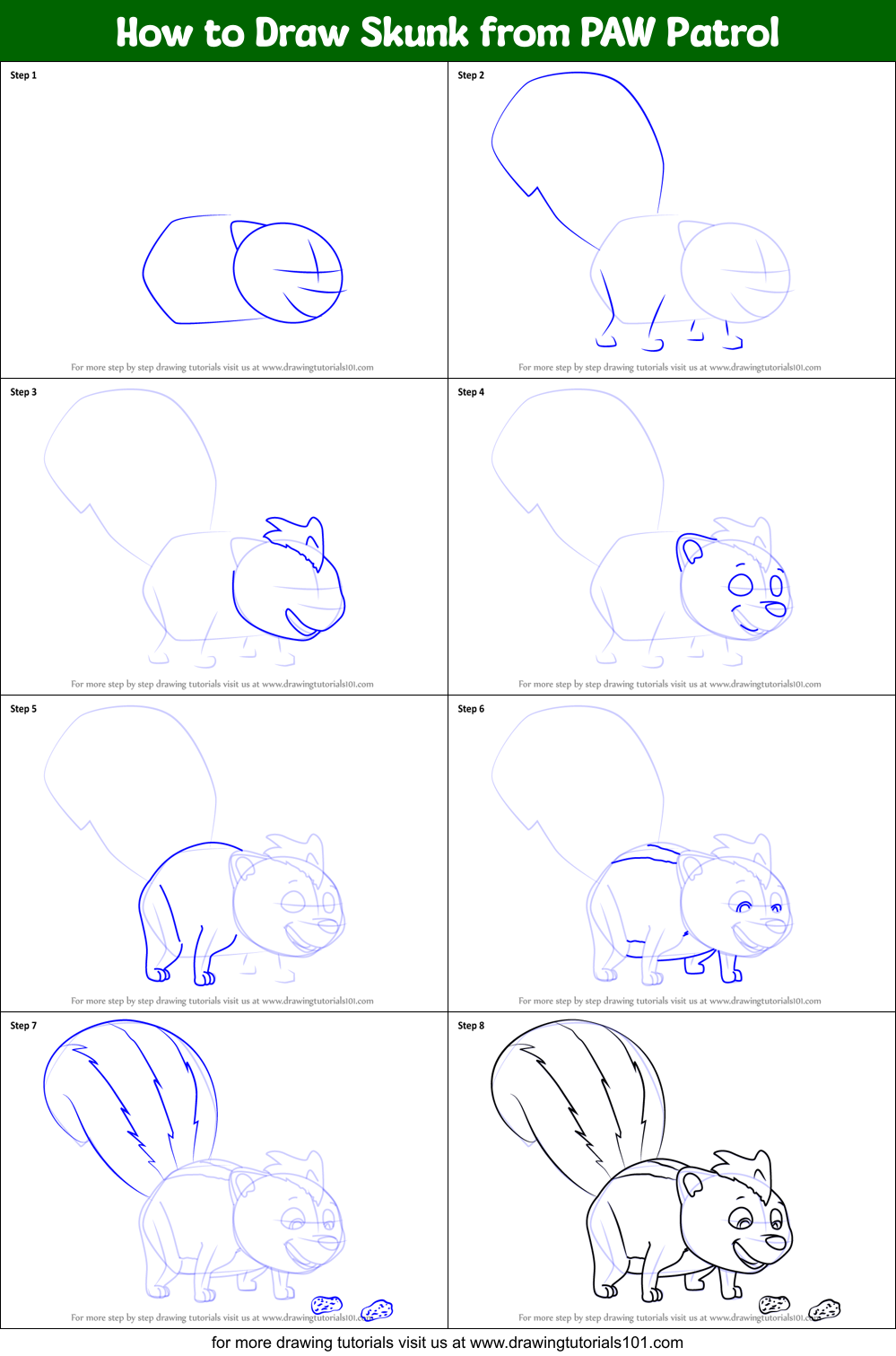 How to Draw Skunk from PAW Patrol Printable Step by Step