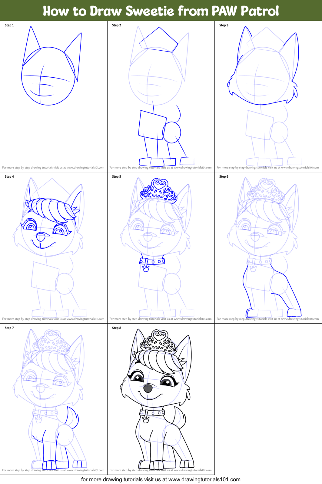 How to Draw Sweetie from PAW Patrol Printable Step by Step