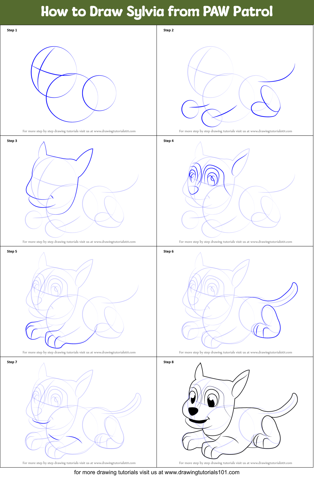 How to Draw Sylvia from PAW Patrol Printable Step by Step